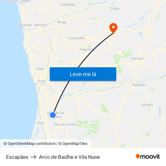 Escapães to Arco de Baúlhe e Vila Nune map