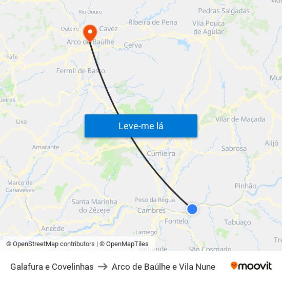 Galafura e Covelinhas to Arco de Baúlhe e Vila Nune map