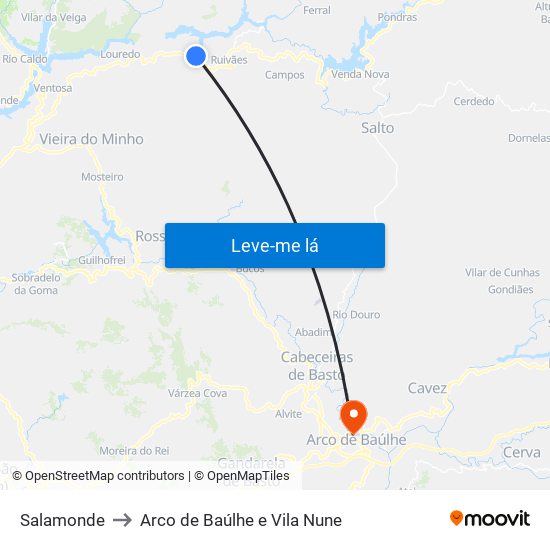Salamonde to Arco de Baúlhe e Vila Nune map