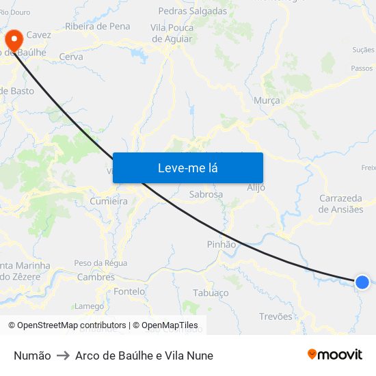 Numão to Arco de Baúlhe e Vila Nune map