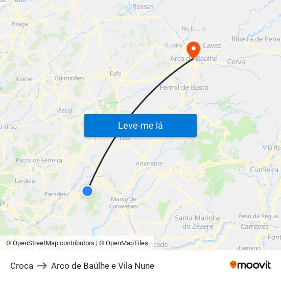 Croca to Arco de Baúlhe e Vila Nune map
