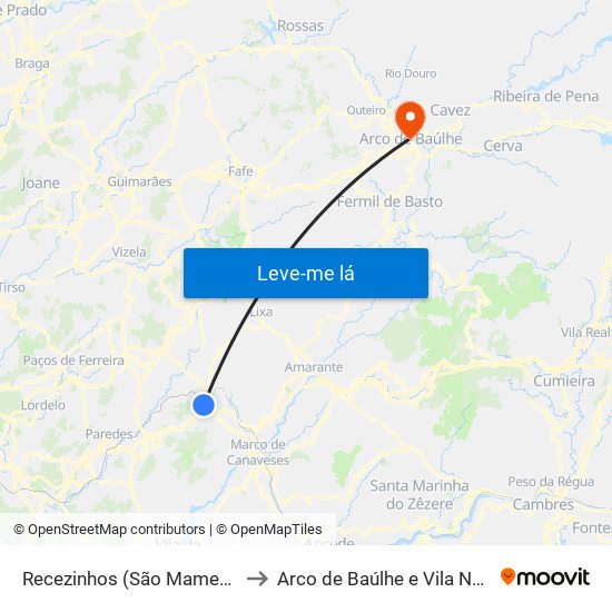 Recezinhos (São Mamede) to Arco de Baúlhe e Vila Nune map