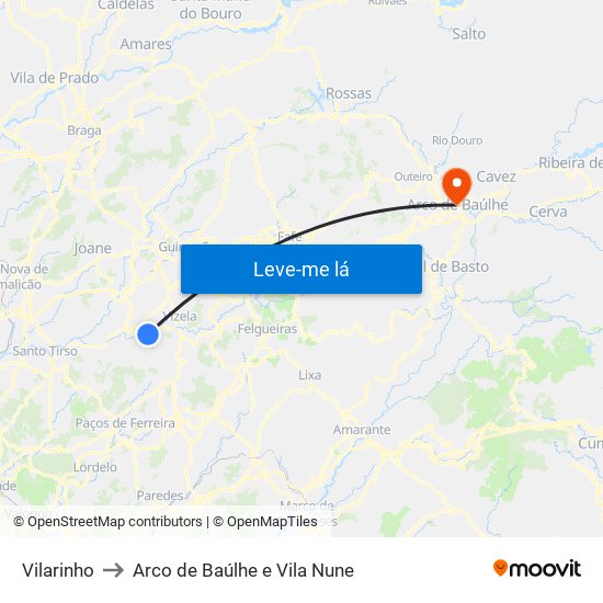 Vilarinho to Arco de Baúlhe e Vila Nune map