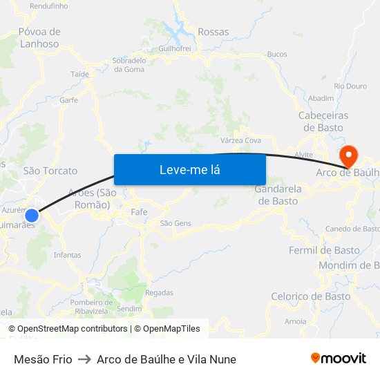 Mesão Frio to Arco de Baúlhe e Vila Nune map