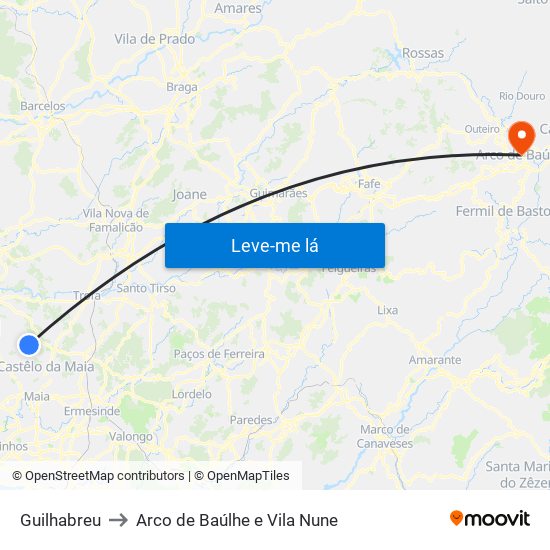 Guilhabreu to Arco de Baúlhe e Vila Nune map