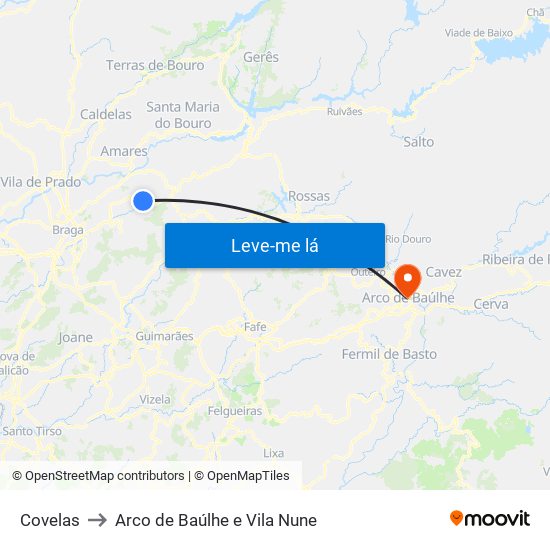 Covelas to Arco de Baúlhe e Vila Nune map