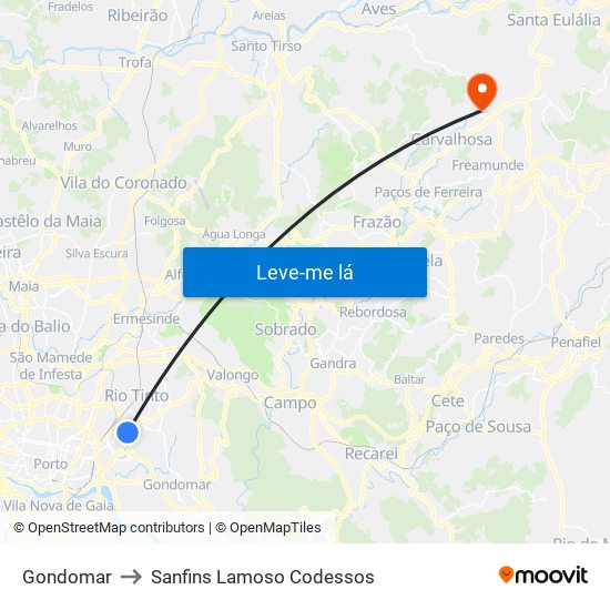 Gondomar to Sanfins Lamoso Codessos map