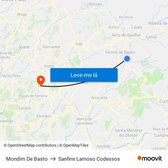 Mondim De Basto to Sanfins Lamoso Codessos map