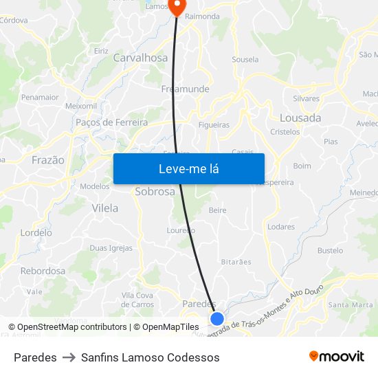 Paredes to Sanfins Lamoso Codessos map