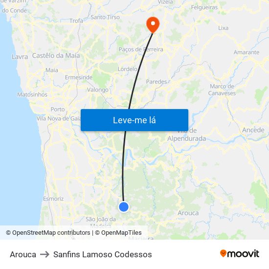 Arouca to Sanfins Lamoso Codessos map