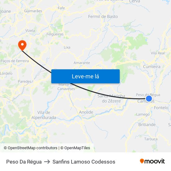 Peso Da Régua to Sanfins Lamoso Codessos map