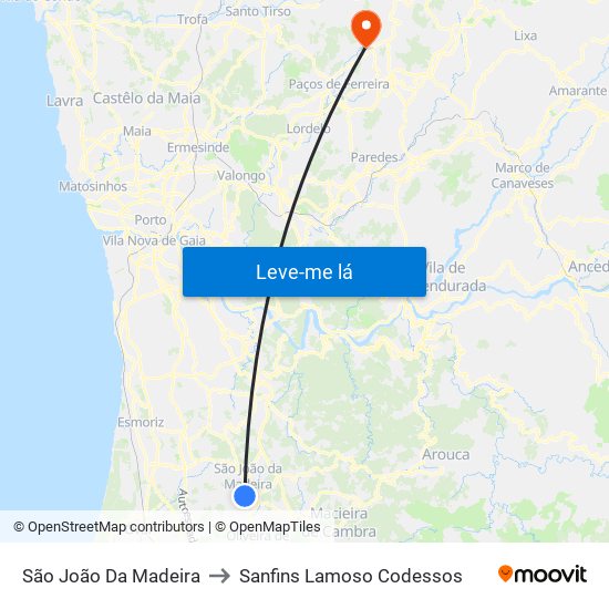 São João Da Madeira to Sanfins Lamoso Codessos map