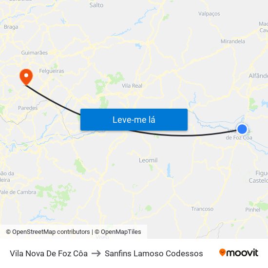Vila Nova De Foz Côa to Sanfins Lamoso Codessos map