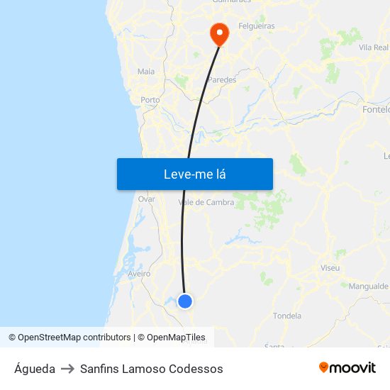 Águeda to Sanfins Lamoso Codessos map