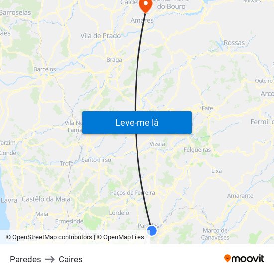 Paredes to Caires map