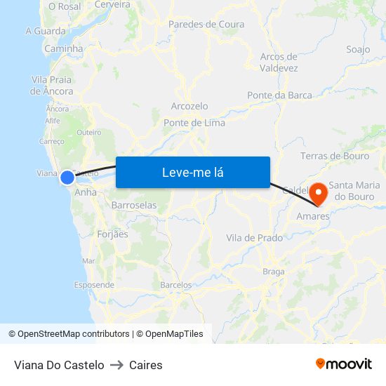 Viana Do Castelo to Caires map