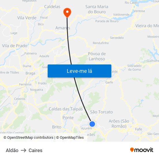 Aldão to Caires map