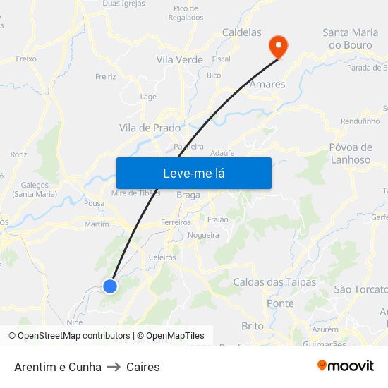 Arentim e Cunha to Caires map