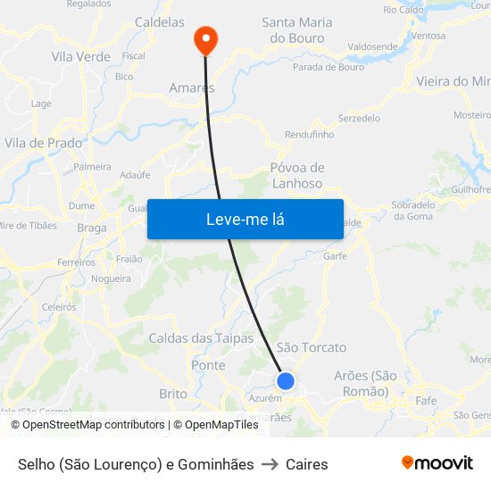 Selho (São Lourenço) e Gominhães to Caires map