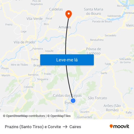 Prazins (Santo Tirso) e Corvite to Caires map