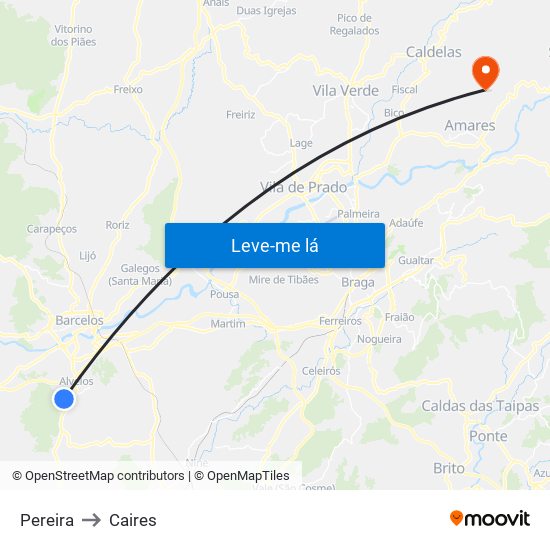 Pereira to Caires map