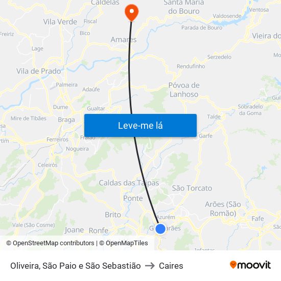 Oliveira, São Paio e São Sebastião to Caires map
