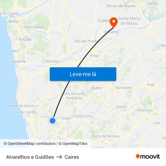 Alvarelhos e Guidões to Caires map