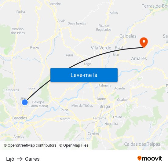 Lijó to Caires map