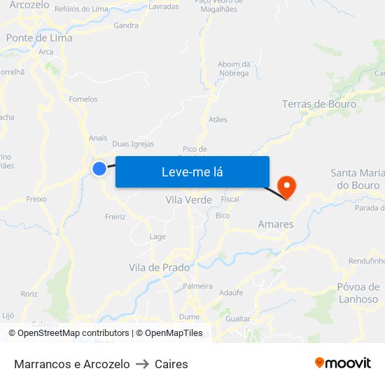 Marrancos e Arcozelo to Caires map