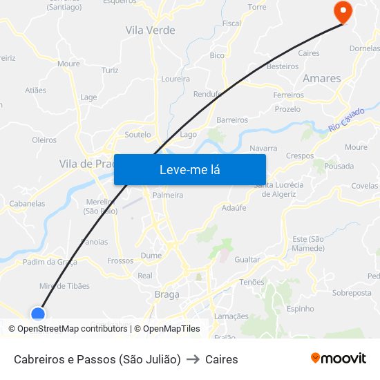Cabreiros e Passos (São Julião) to Caires map
