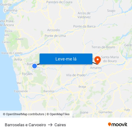 Barroselas e Carvoeiro to Caires map