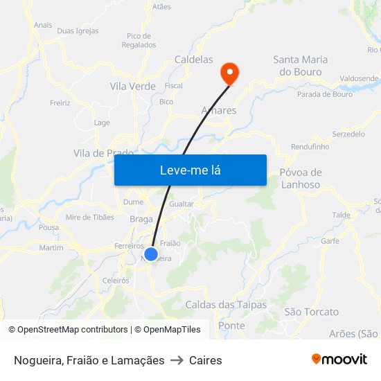 Nogueira, Fraião e Lamaçães to Caires map