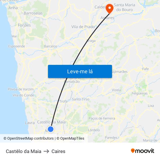 Castêlo da Maia to Caires map