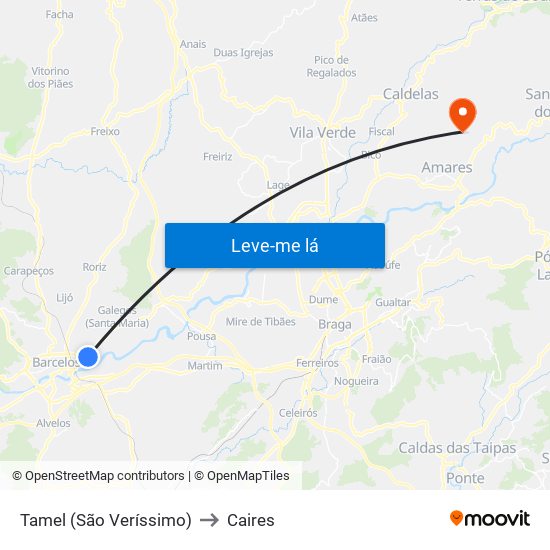 Tamel (São Veríssimo) to Caires map