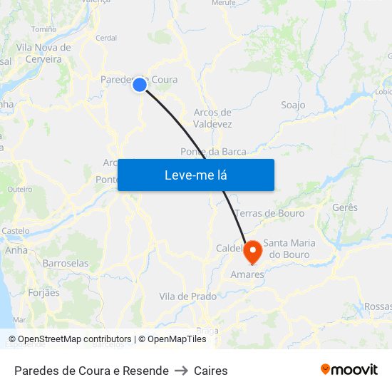 Paredes de Coura e Resende to Caires map