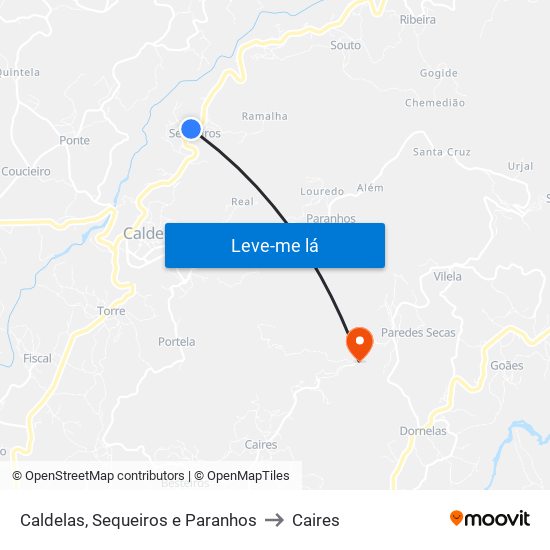 Caldelas, Sequeiros e Paranhos to Caires map