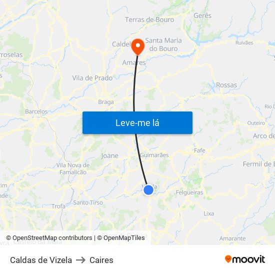 Caldas de Vizela to Caires map