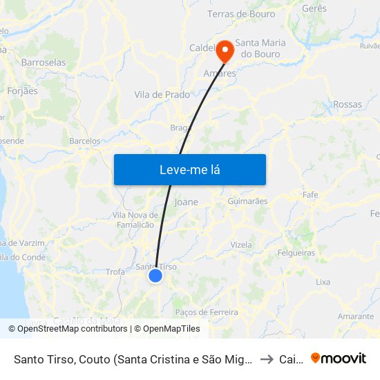 Santo Tirso, Couto (Santa Cristina e São Miguel) e Burgães to Caires map