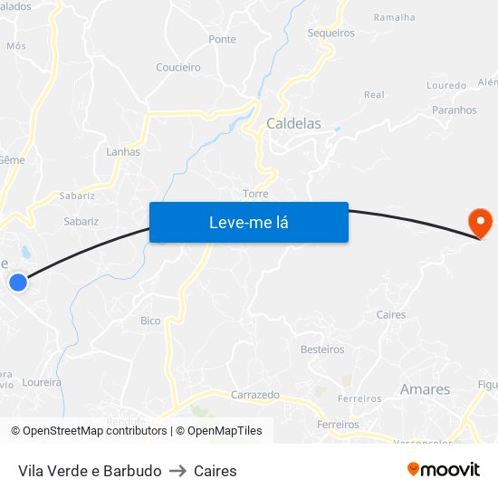 Vila Verde e Barbudo to Caires map