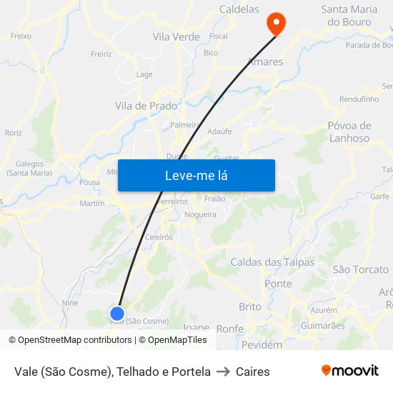 Vale (São Cosme), Telhado e Portela to Caires map