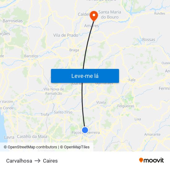 Carvalhosa to Caires map