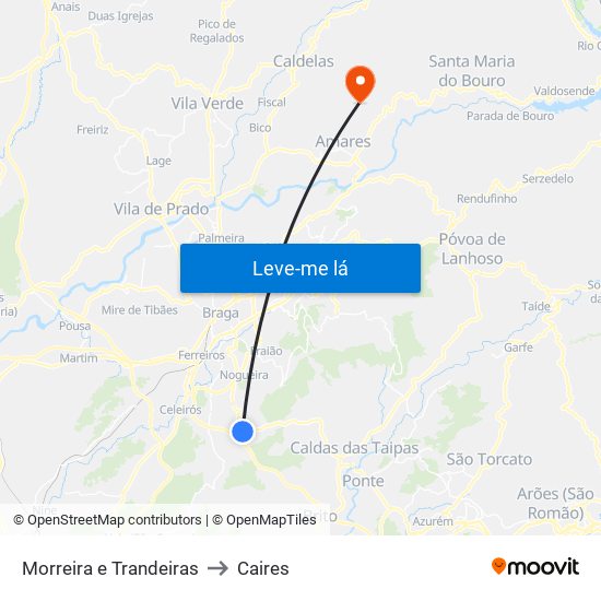 Morreira e Trandeiras to Caires map