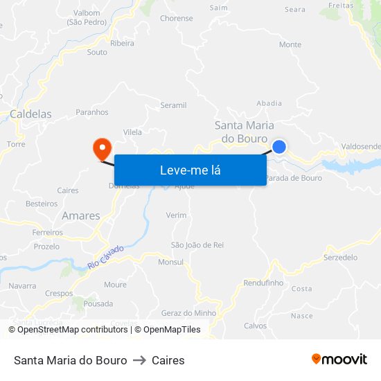 Santa Maria do Bouro to Caires map