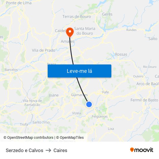 Serzedo e Calvos to Caires map