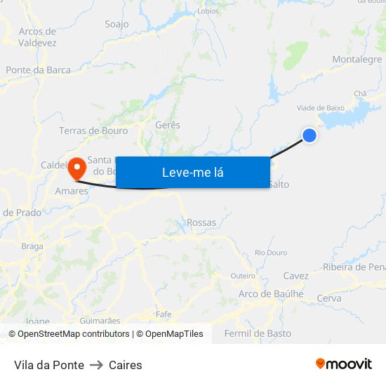 Vila da Ponte to Caires map