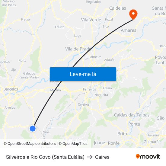 Silveiros e Rio Covo (Santa Eulália) to Caires map