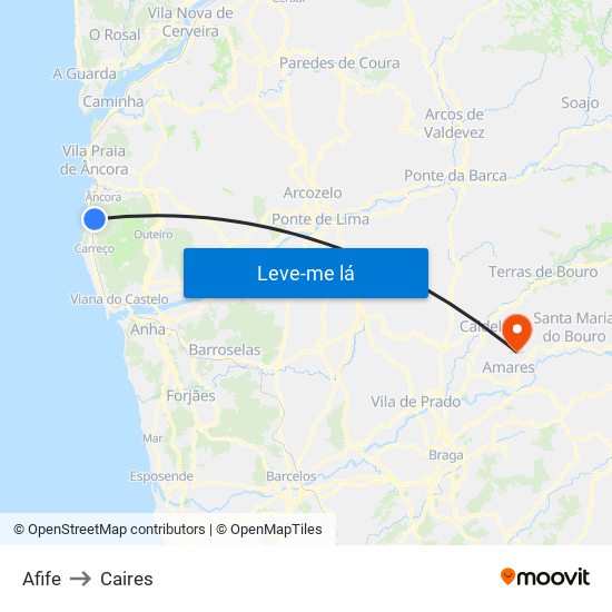Afife to Caires map