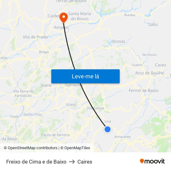 Freixo de Cima e de Baixo to Caires map