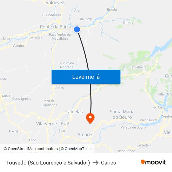Touvedo (São Lourenço e Salvador) to Caires map