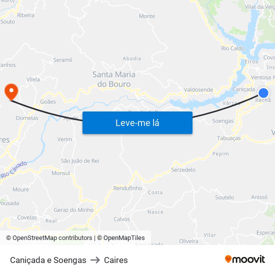 Caniçada e Soengas to Caires map